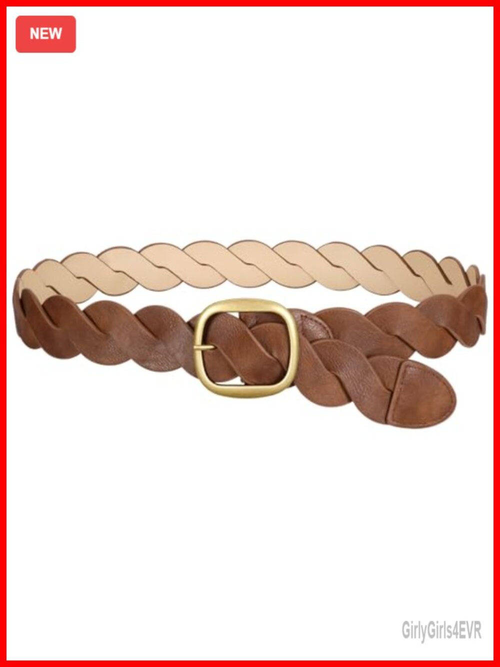 Boho Woven Leather Belt Vintage Gold Buckle No-Hole Adjustable Western Waist
